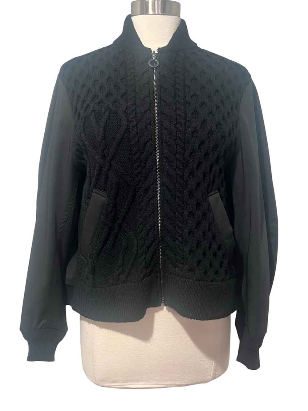 Zara Black Cable-Knit High Collar  Bomber Jacket..!